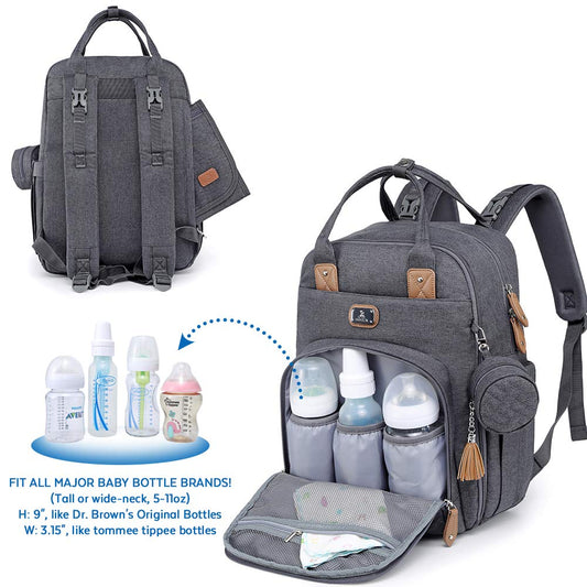 Dikaslon Mochila Cambiador Bebé – Bolsa Multifuncional Gris Oscuro