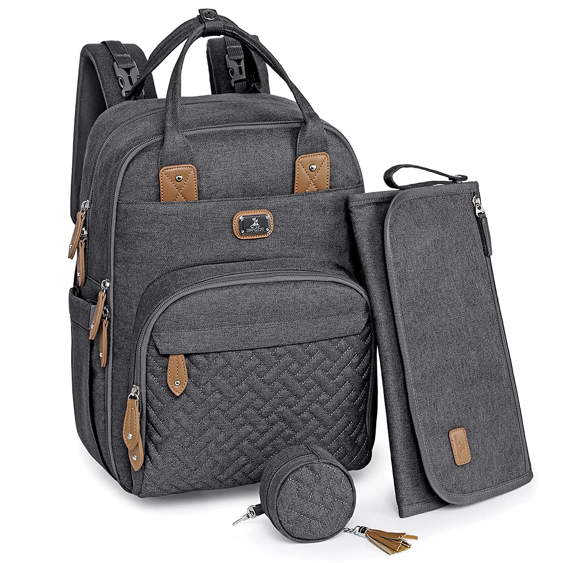 Dikaslon Mochila Cambiador Bebé – Bolsa Multifuncional Gris Oscuro