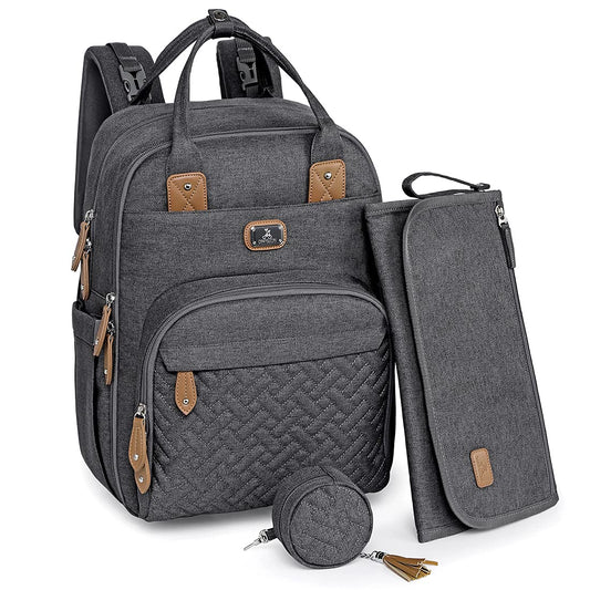 Dikaslon Mochila Cambiador Bebé – Bolsa Multifuncional Gris Oscuro
