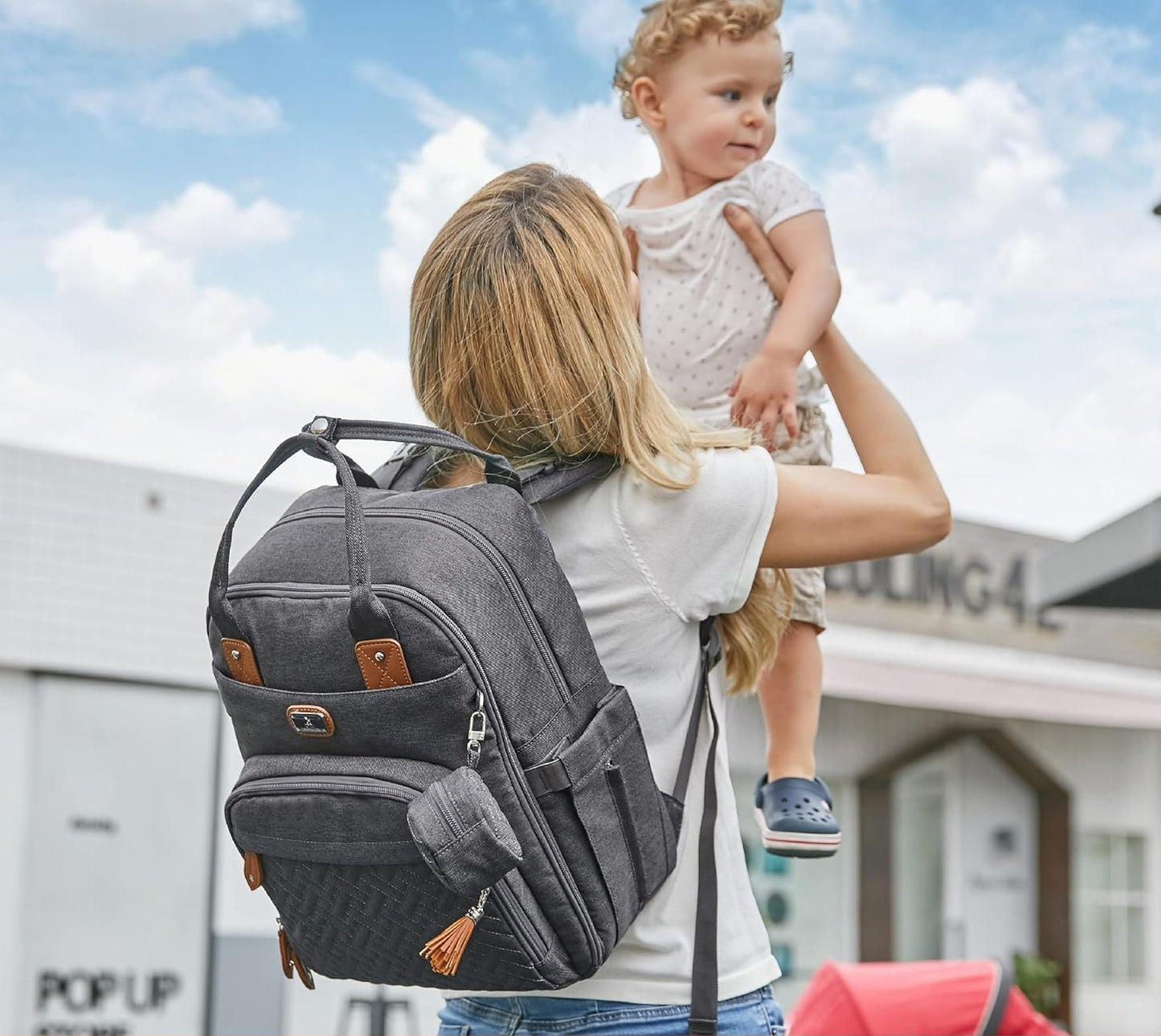Dikaslon Mochila Cambiador Bebé – Bolsa Multifuncional Gris Oscuro
