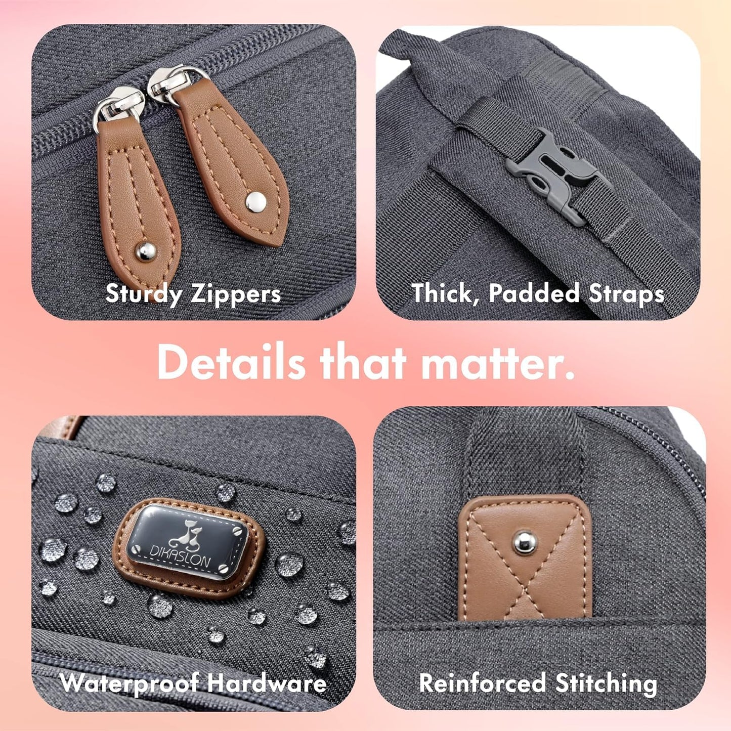 Dikaslon Mochila Cambiador Bebé – Bolsa Multifuncional Gris Oscuro